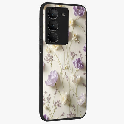 Lilac Breeze Harmony Glass Case upright view showcasing delicate lilac artwork with peaceful floral theme.