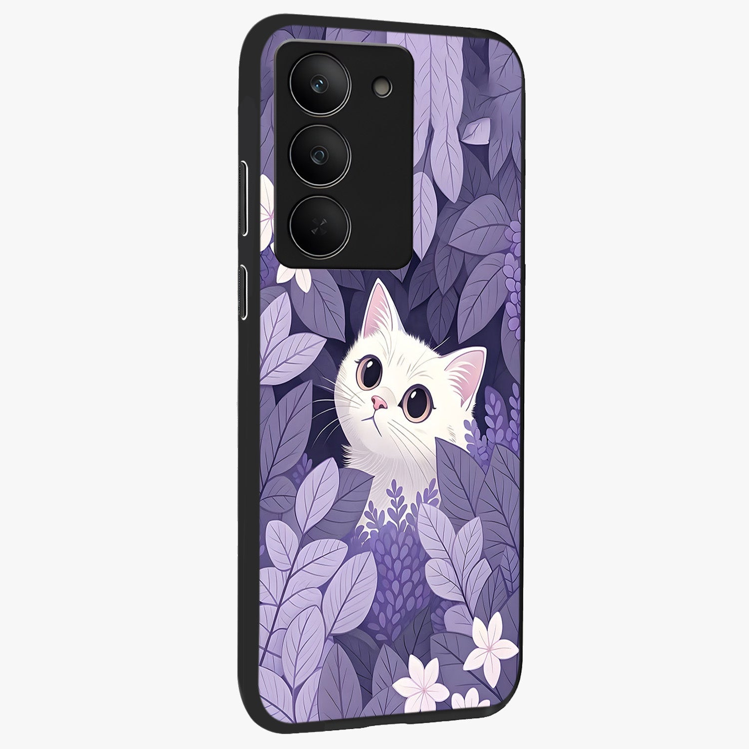 Lilac Hide Peek Cat Glass Case upright view showcasing charming cat artwork with adorable peek theme.