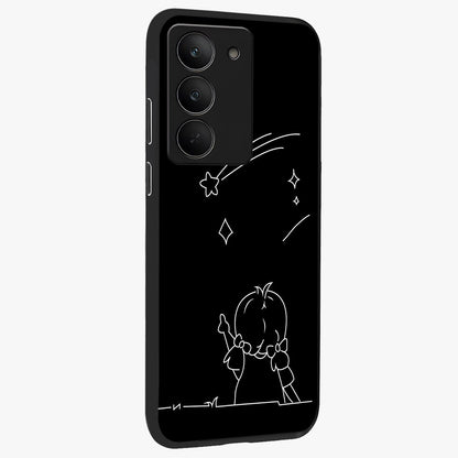 Line Art Girl With Shooting Stars Glass Case upright view showcasing delicate shooting stars artwork with minimal artistic theme.