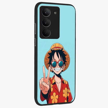 Luffy Summer Anime Vibe Glass Case upright view showcasing dynamic anime artwork with bright adventurous theme.