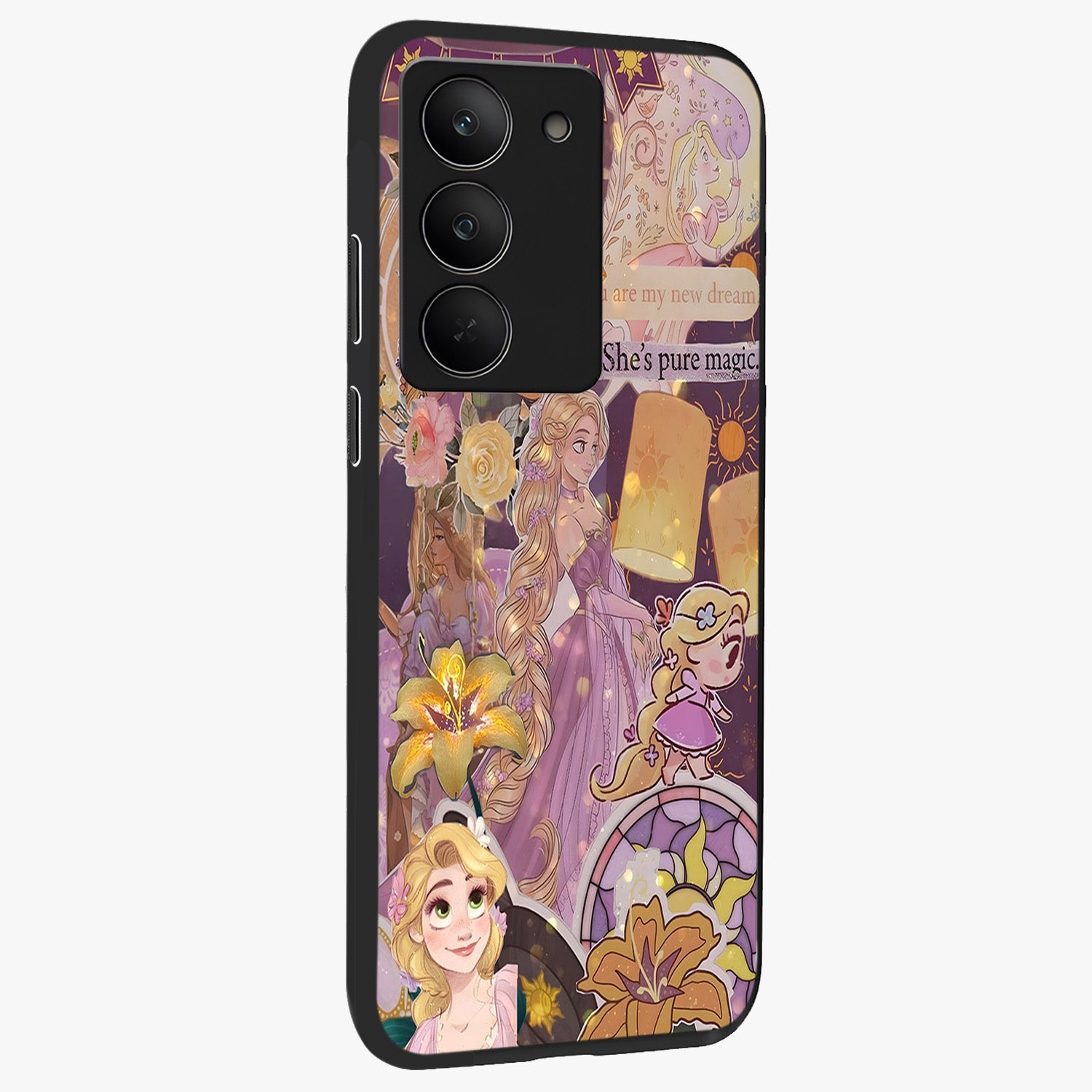 Magical Tangled Dream Glass Case upright view showcasing enchanting artistic artwork with dreamy fantasy theme.