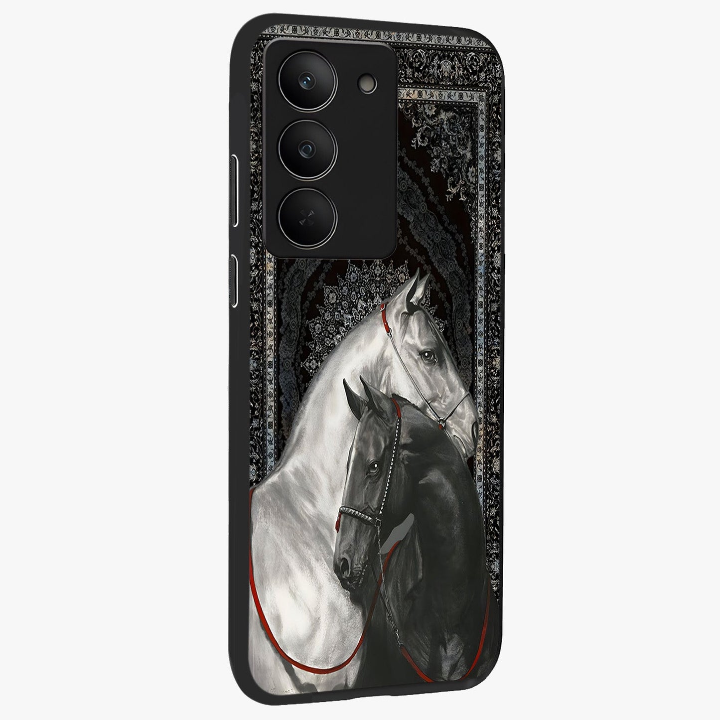 Majestic Ride Legacy Glass Case upright view showcasing dynamic ride inspired artwork with modern automotive theme.