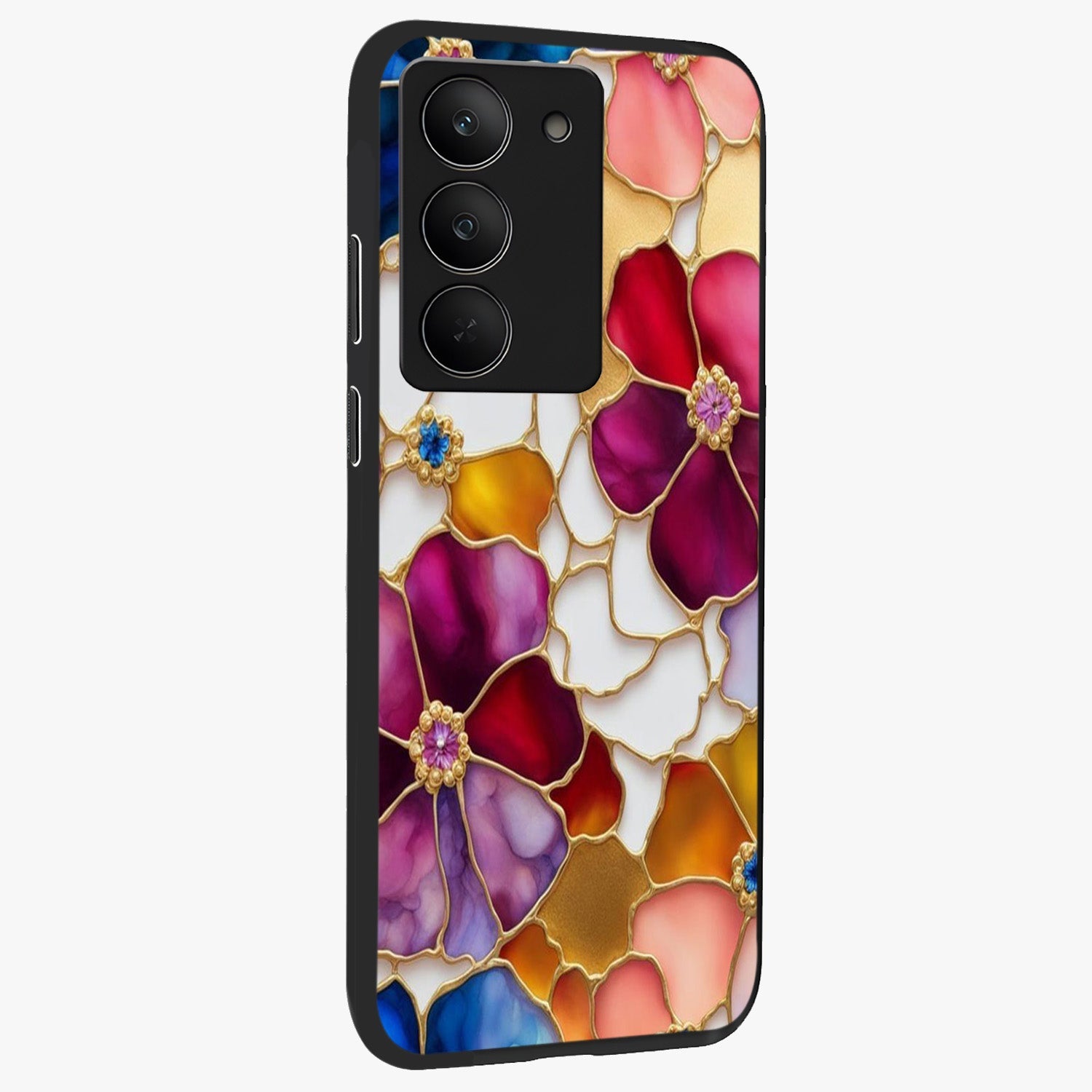 Marble Flower Pattern Glass Case upright view showcasing decorative marble flower artwork with refined style.