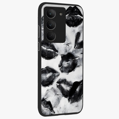 Midnight Kiss Marks Glass Case upright view showcasing stylish kiss mark artwork with trendy romantic theme.