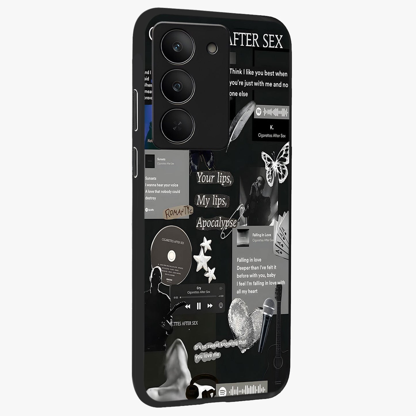Midnight Love Echo Glass Case upright view showcasing expressive romantic artwork with dreamy midnight theme.