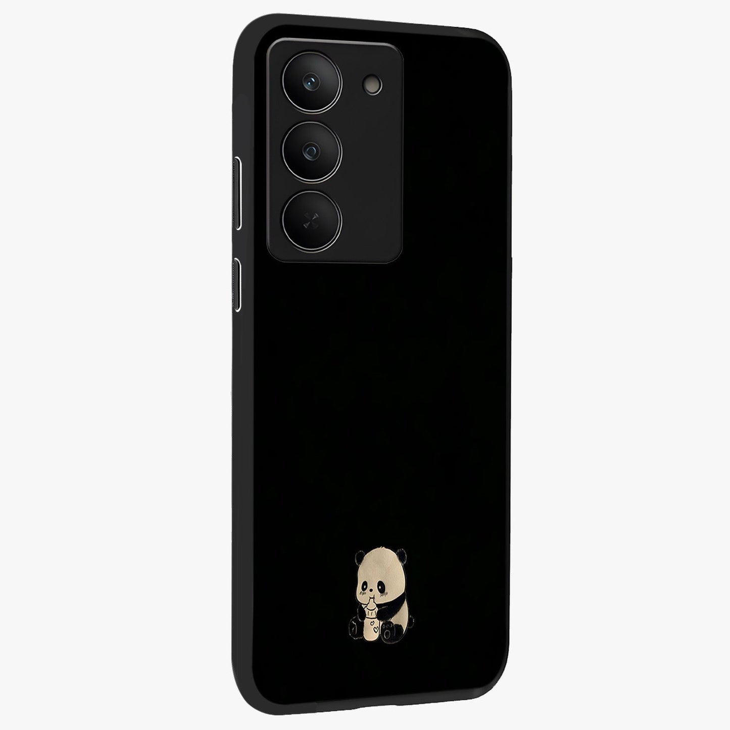 Midnight Panda Love Glass Case upright view showcasing charming panda artwork with playful romantic theme.