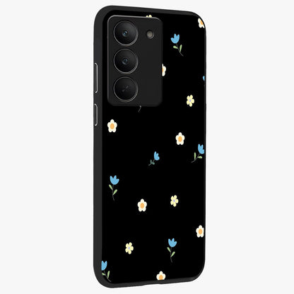 Minimal Petal Whispers Glass Case upright view showcasing elegant floral artwork with modern minimalist style.