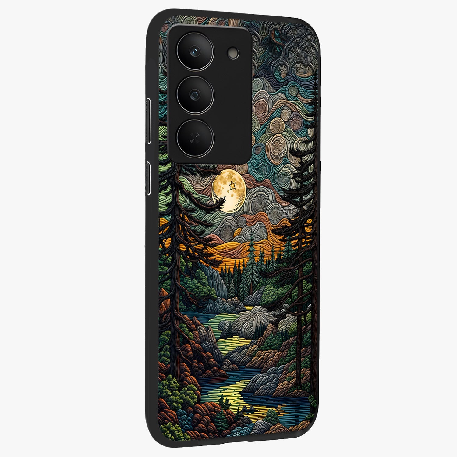 Moonlight Forest Dream Glass Case upright view showcasing magical forest artwork with calm night theme.