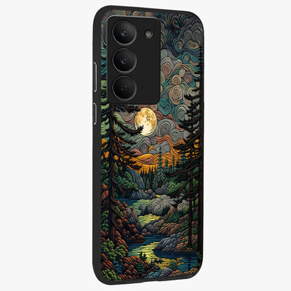 Moonlight Forest Dream Glass Case upright view showcasing magical forest artwork with calm night theme.