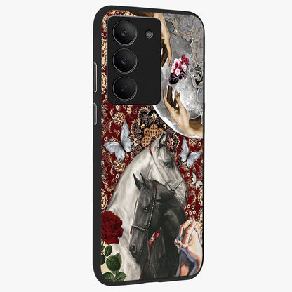 Moonlit Royal Stallion Glass Case upright view showcasing dramatic horse artwork with glowing moon themed design.