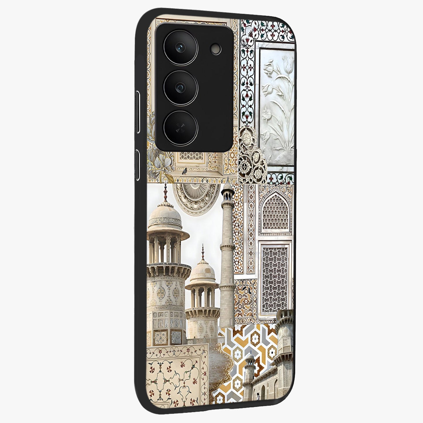Mughal Marble Legacy Glass Case upright view showcasing ornate Mughal design with luxurious traditional theme.