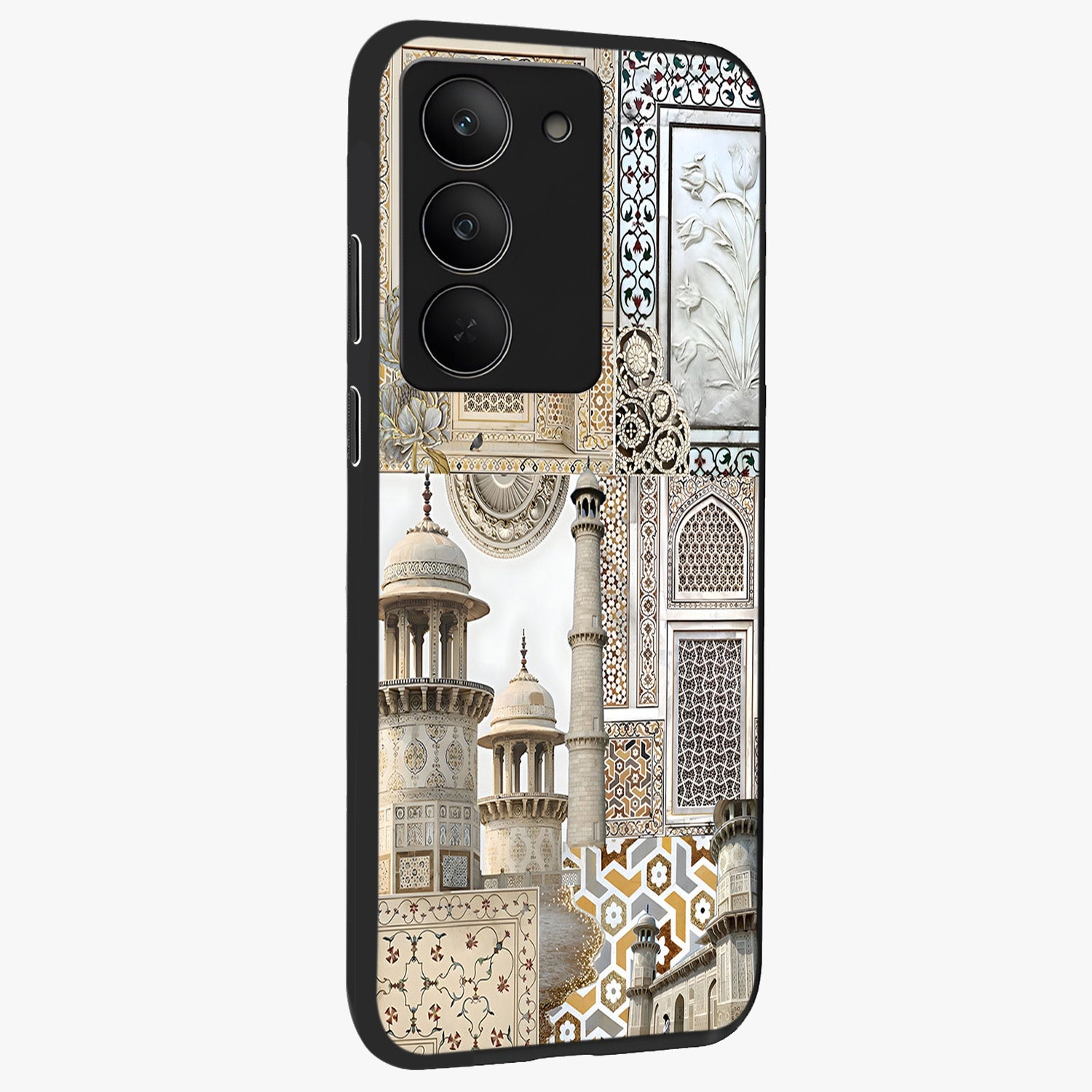 Mughal Marble Legacy Glass Case upright view showcasing ornate Mughal design with luxurious traditional theme.
