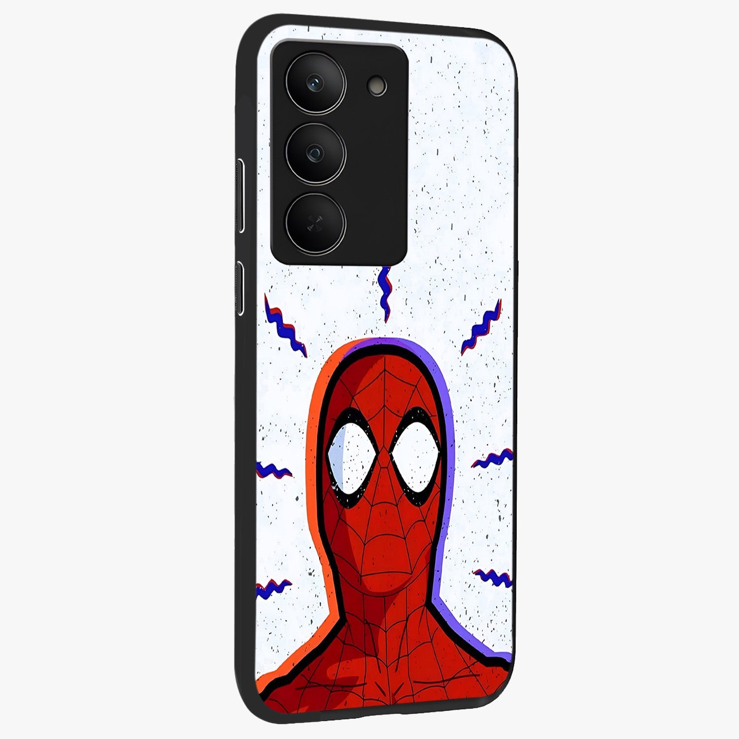 Omg Spiderman Glass Case upright view showcasing energetic superhero artwork with vibrant comic theme.