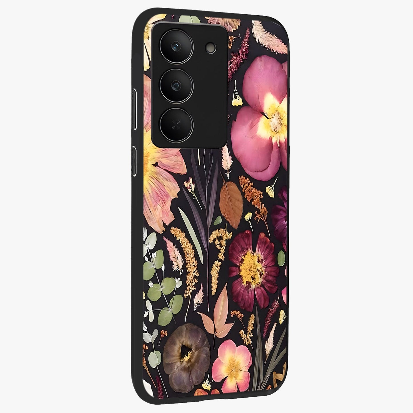 Petal Dream Tapestry Glass Case upright view showcasing detailed floral tapestry artwork with artistic nature theme.