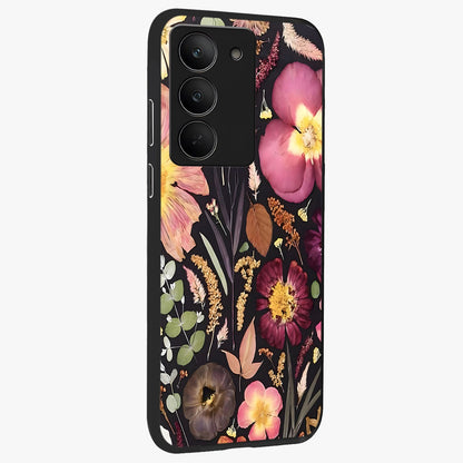 Petal Dream Tapestry Glass Case upright view showcasing detailed floral tapestry artwork with artistic nature theme.