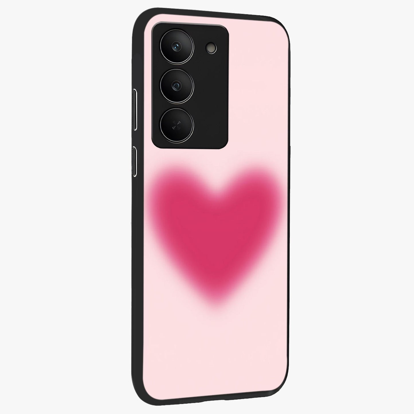 Pink Aura Heart Glass Case upright view showcasing romantic heart artwork with soft pastel theme.