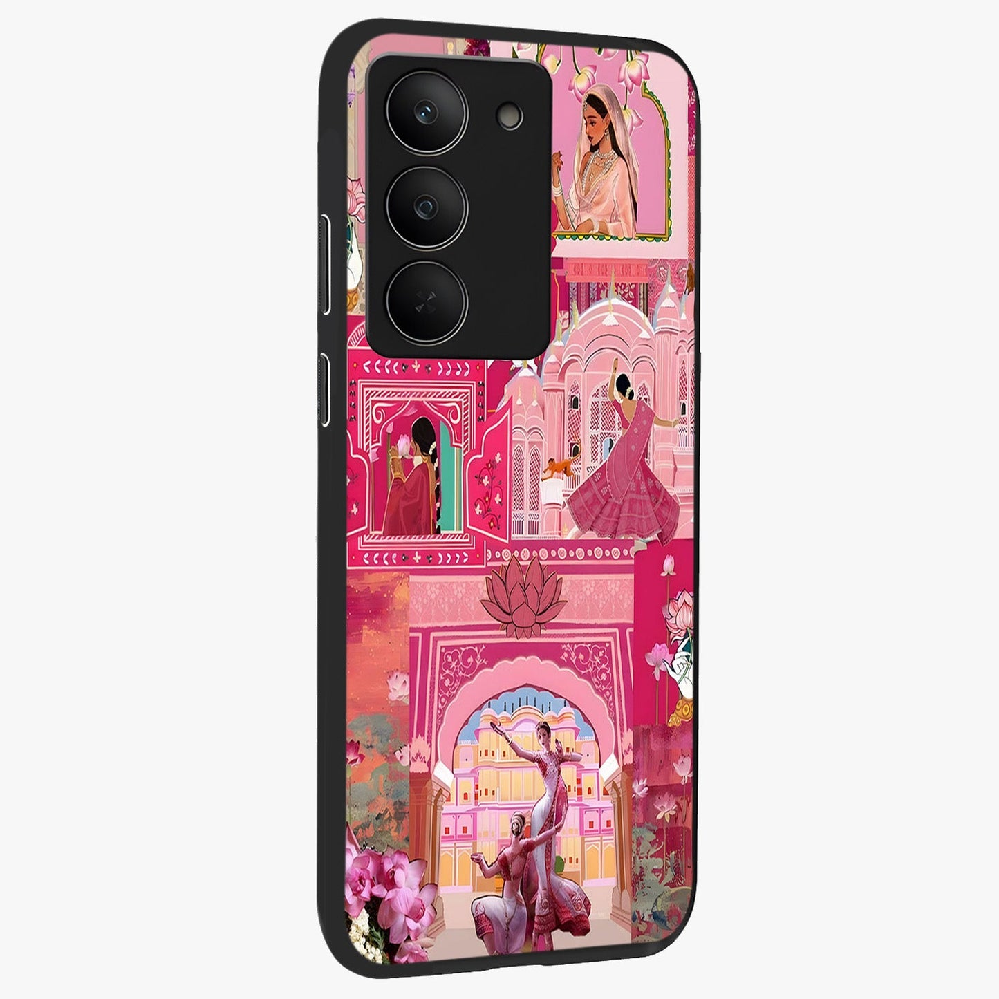 Pink Palace Muse Glass Case upright view showcasing artistic palace artwork with graceful royal theme.