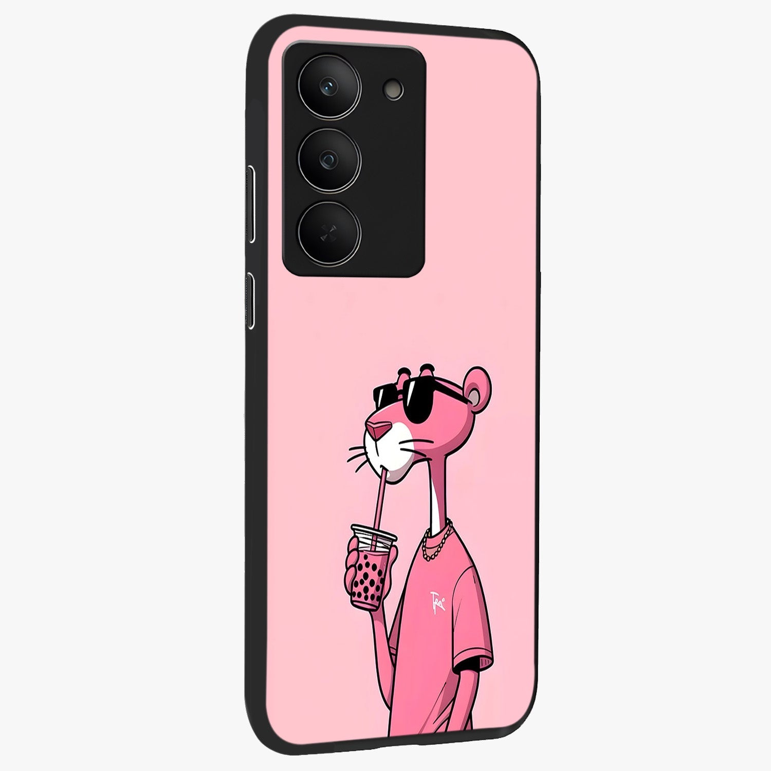Pink Panther Glass Case upright view showcasing fun animated artwork with stylish retro cartoon theme.