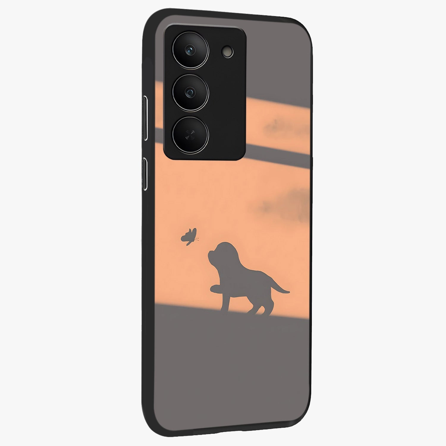 Puppy Shadow Art Glass Case upright view showcasing charming puppy artwork with creative silhouette theme.