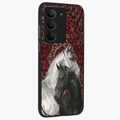 Regal Stallion Tapestry Glass Case upright view showcasing powerful horse artwork with elegant tapestry theme.