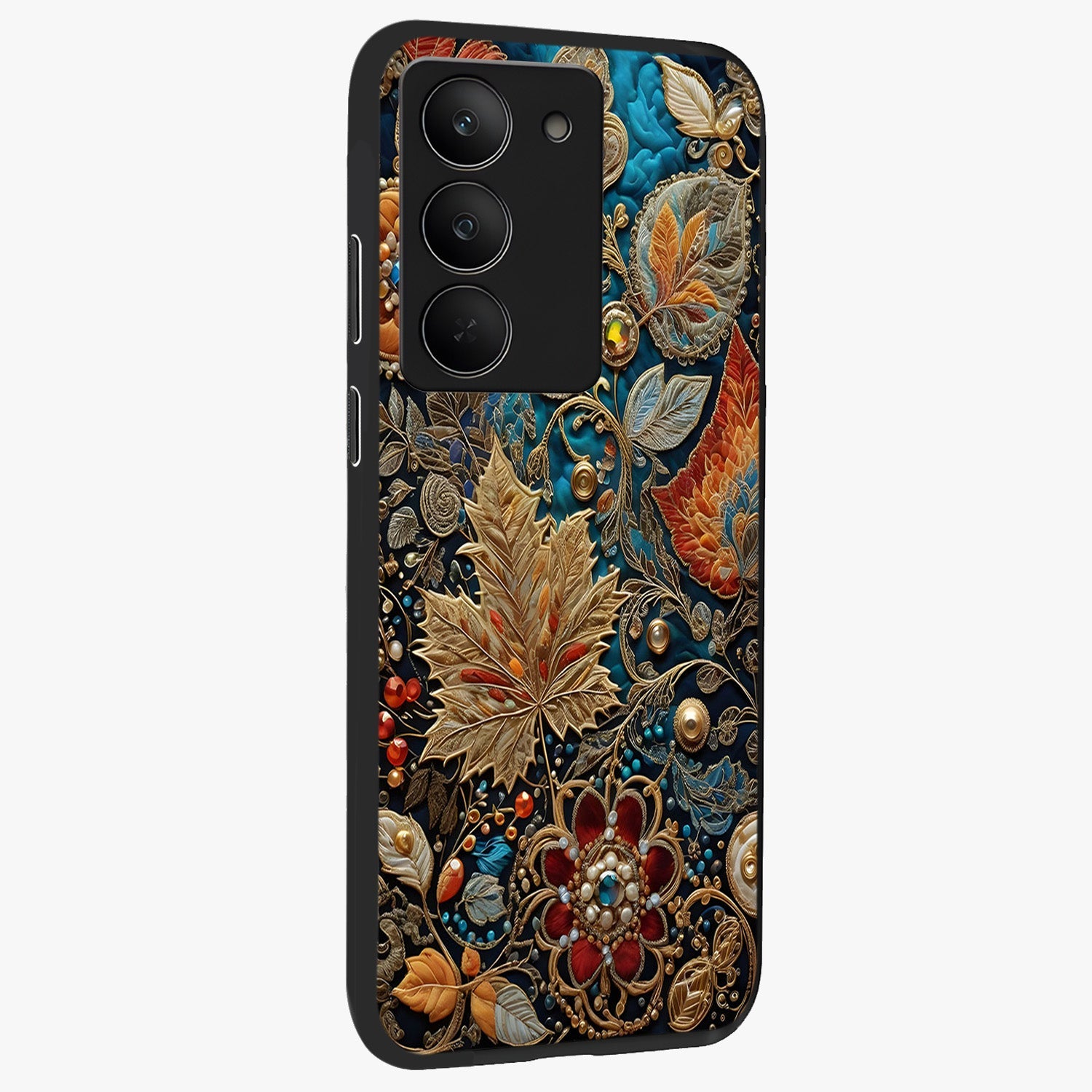 Royal Jewel Garden Glass Case upright view showcasing rich floral artwork with luxurious garden theme.