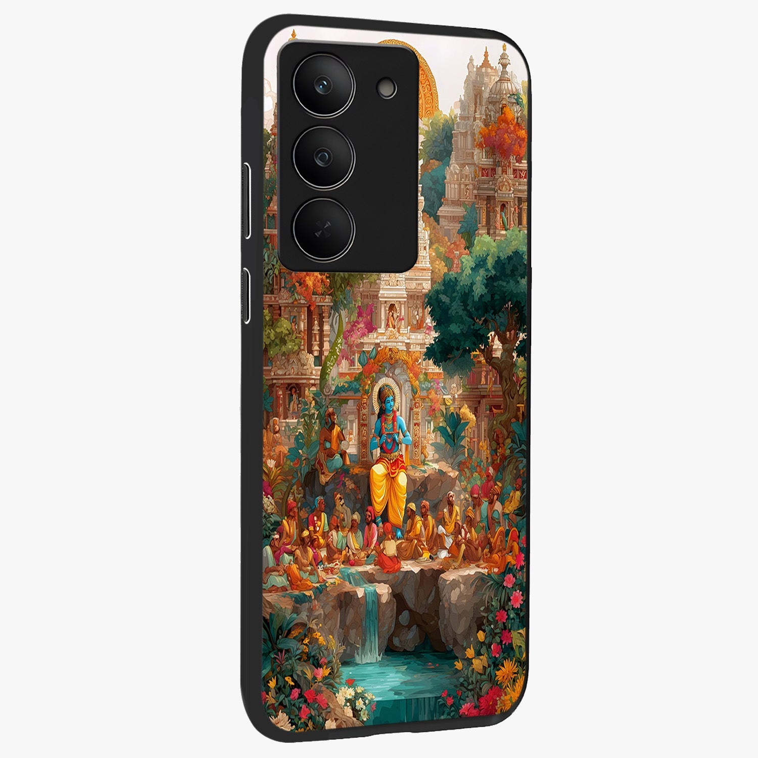Sacred Sunlight Gods Glass Case upright view showcasing glowing divine artwork with sacred mythological theme.