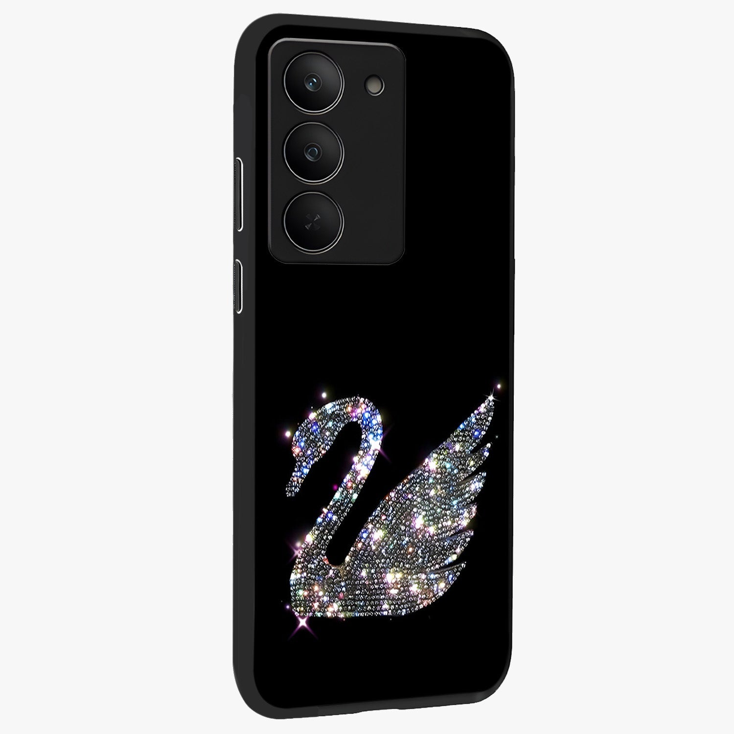 Starlit Swan Grace Glass Case upright view showcasing beautiful swan artwork with peaceful night themed design.