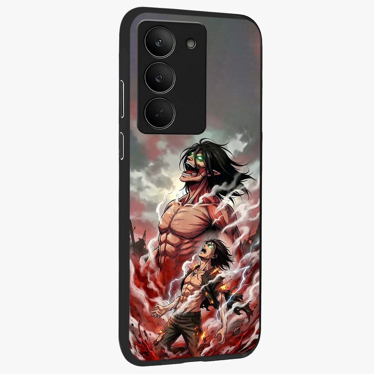 Titan Awakening Fury Glass Case upright view showcasing intense titan artwork with epic fantasy theme.