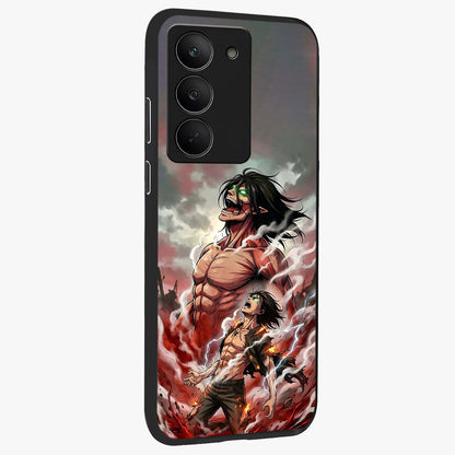 Titan Awakening Fury Glass Case upright view showcasing intense titan artwork with epic fantasy theme.