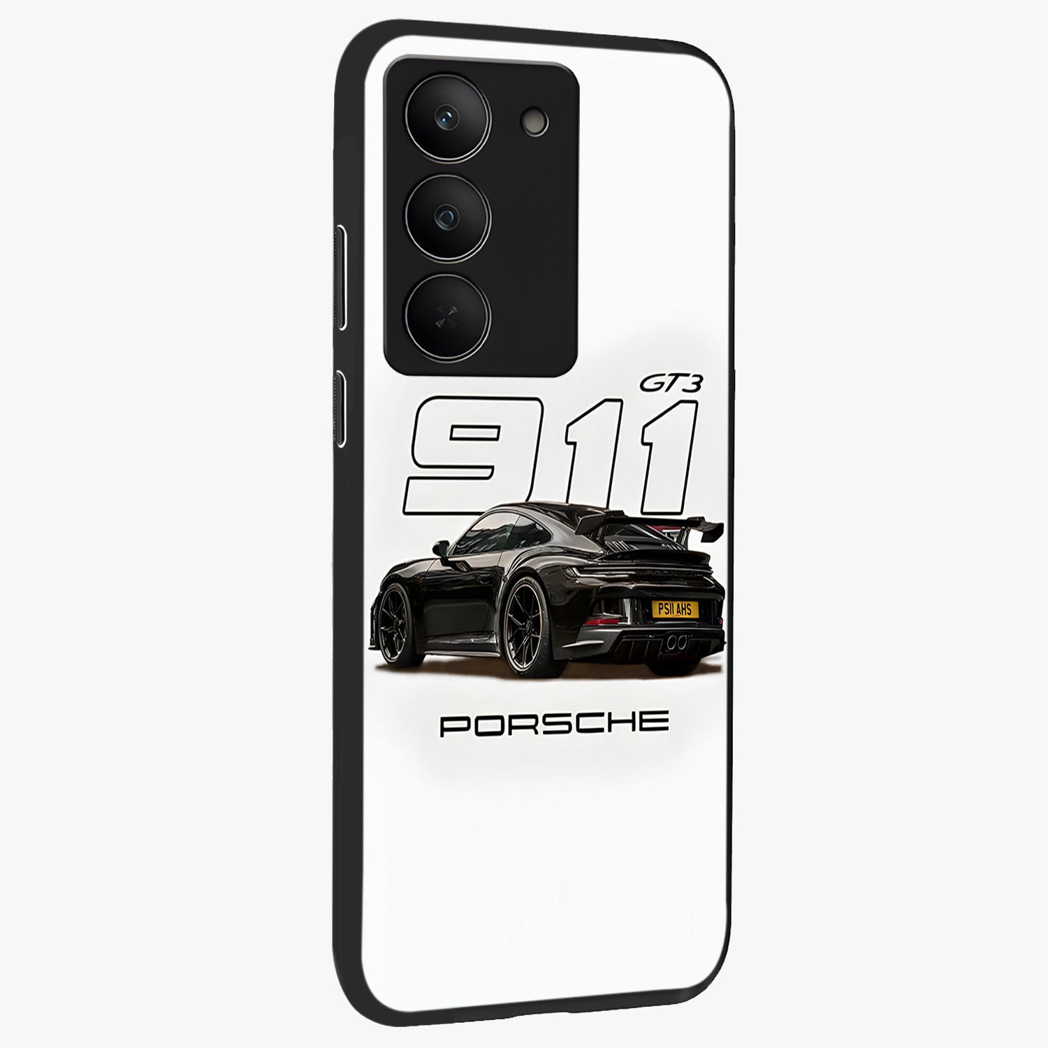 Turbo Legacy Icon Glass Case upright view showcasing bold racing inspired artwork with classic car theme.