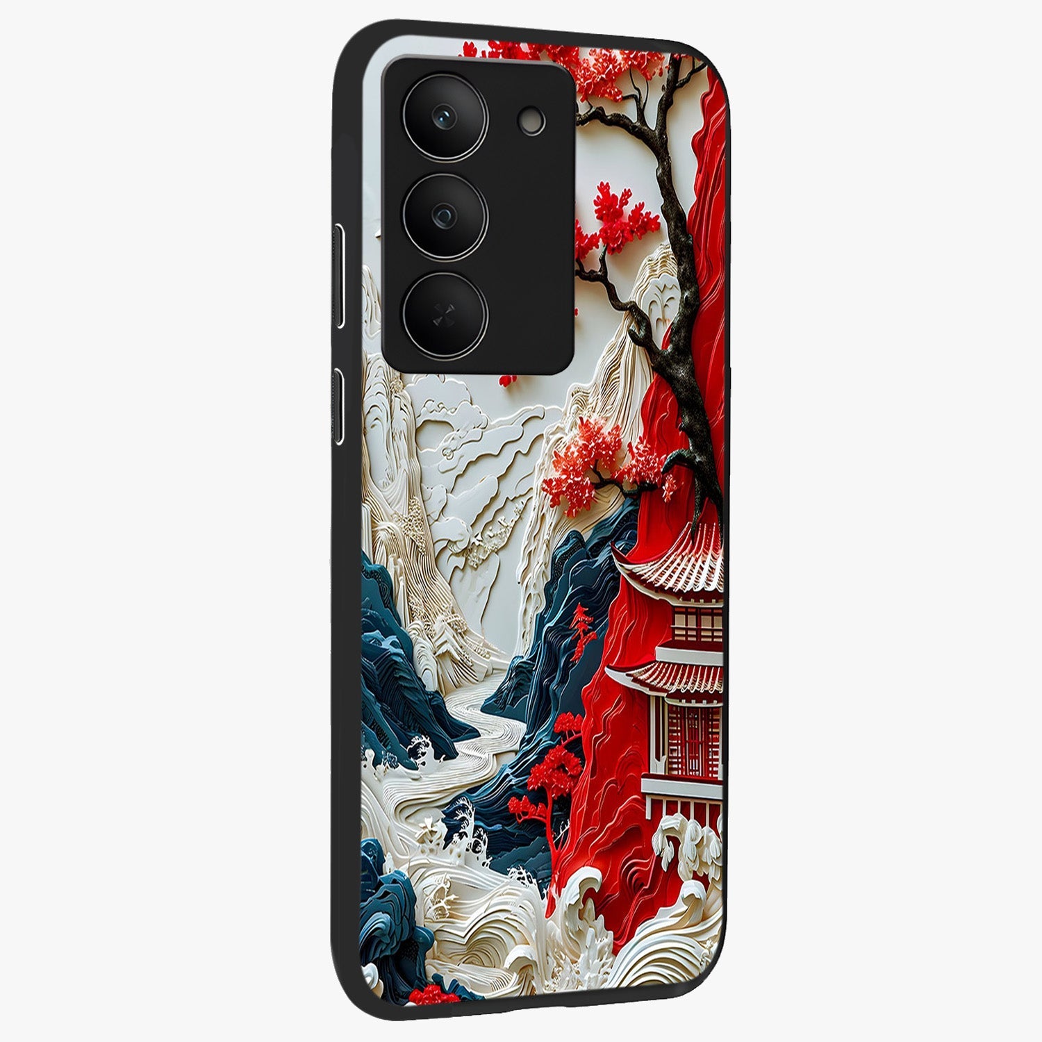Whispers Of Sakura Waves Glass Case upright view showcasing delicate cherry blossom artwork with elegant nature theme.