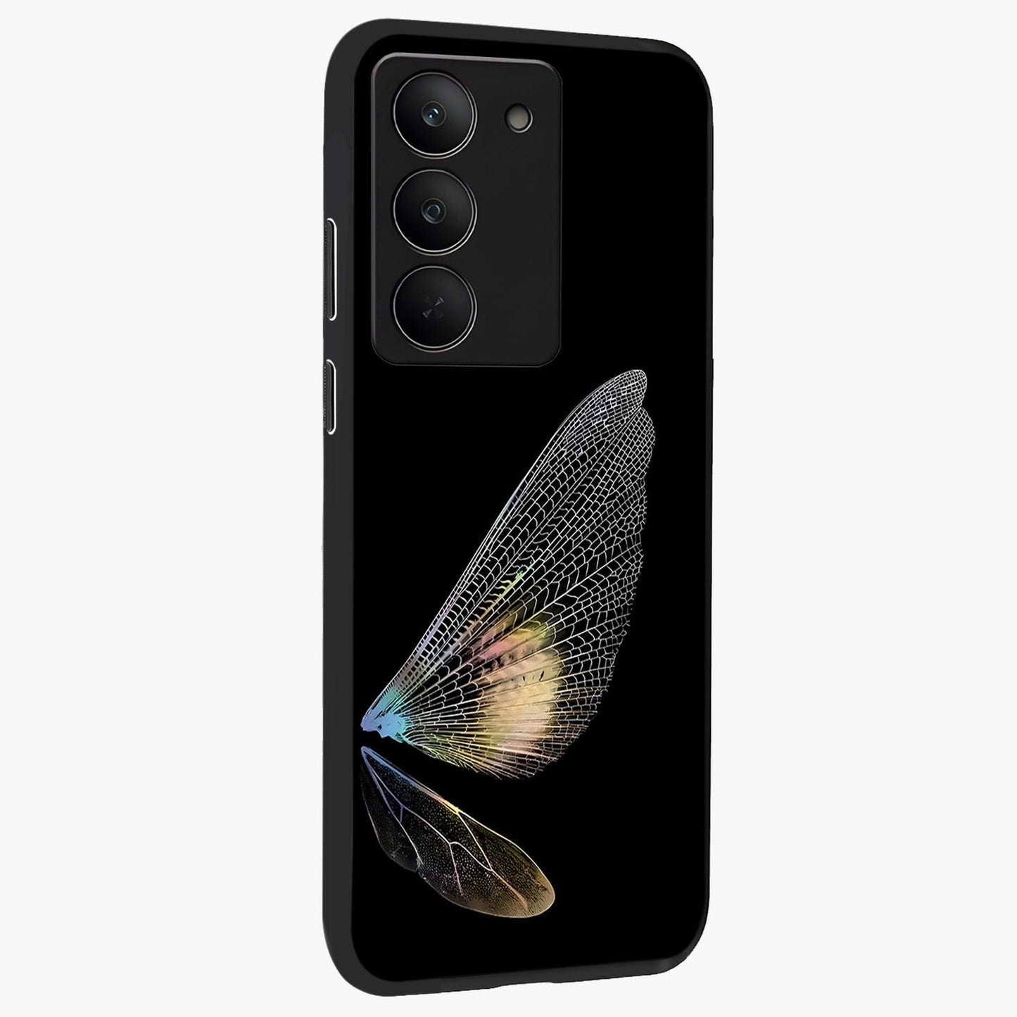 Whispers Of Wings Glass Case upright view showcasing elegant wing artwork with light airy theme.