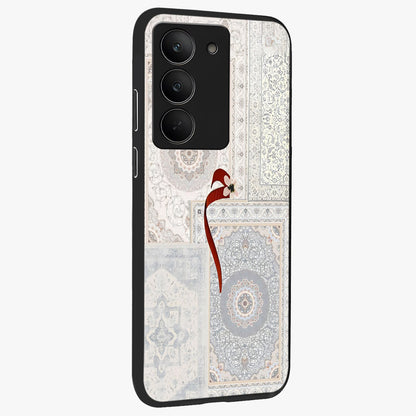 White Aesthetic Bow Glass Case upright view showcasing delicate ribbon bow artwork with cute minimalist theme.