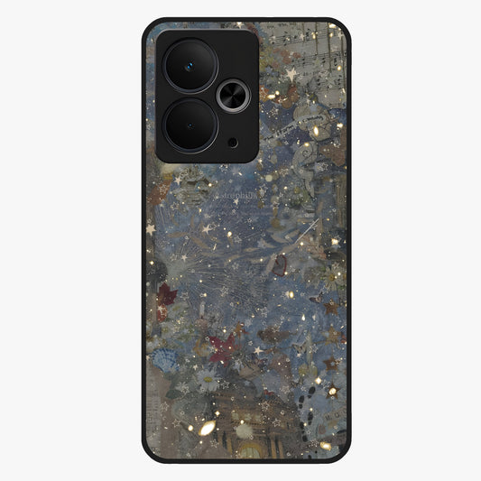 Aesthetic Astrolophia Glass Case showing flat back view with dreamy aesthetic design and glossy glass finish.