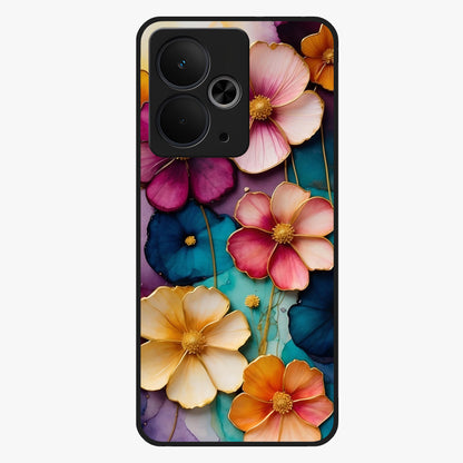 Artlyn Grace Flower Pattern Glass Case showing flat back view with elegant floral pattern artwork and glossy glass finish.