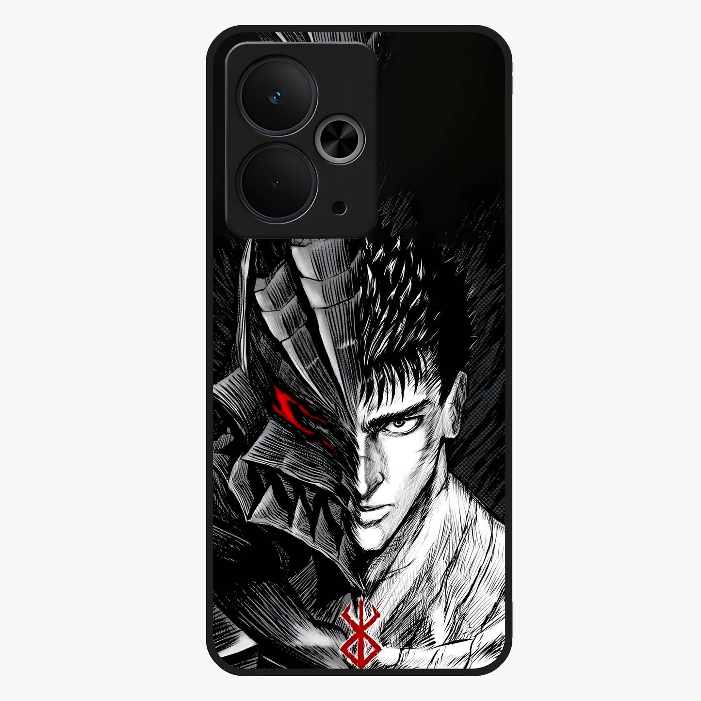 Berserker Blood Oath Glass Case showing flat back view with fierce warrior inspired artwork and glossy glass finish.