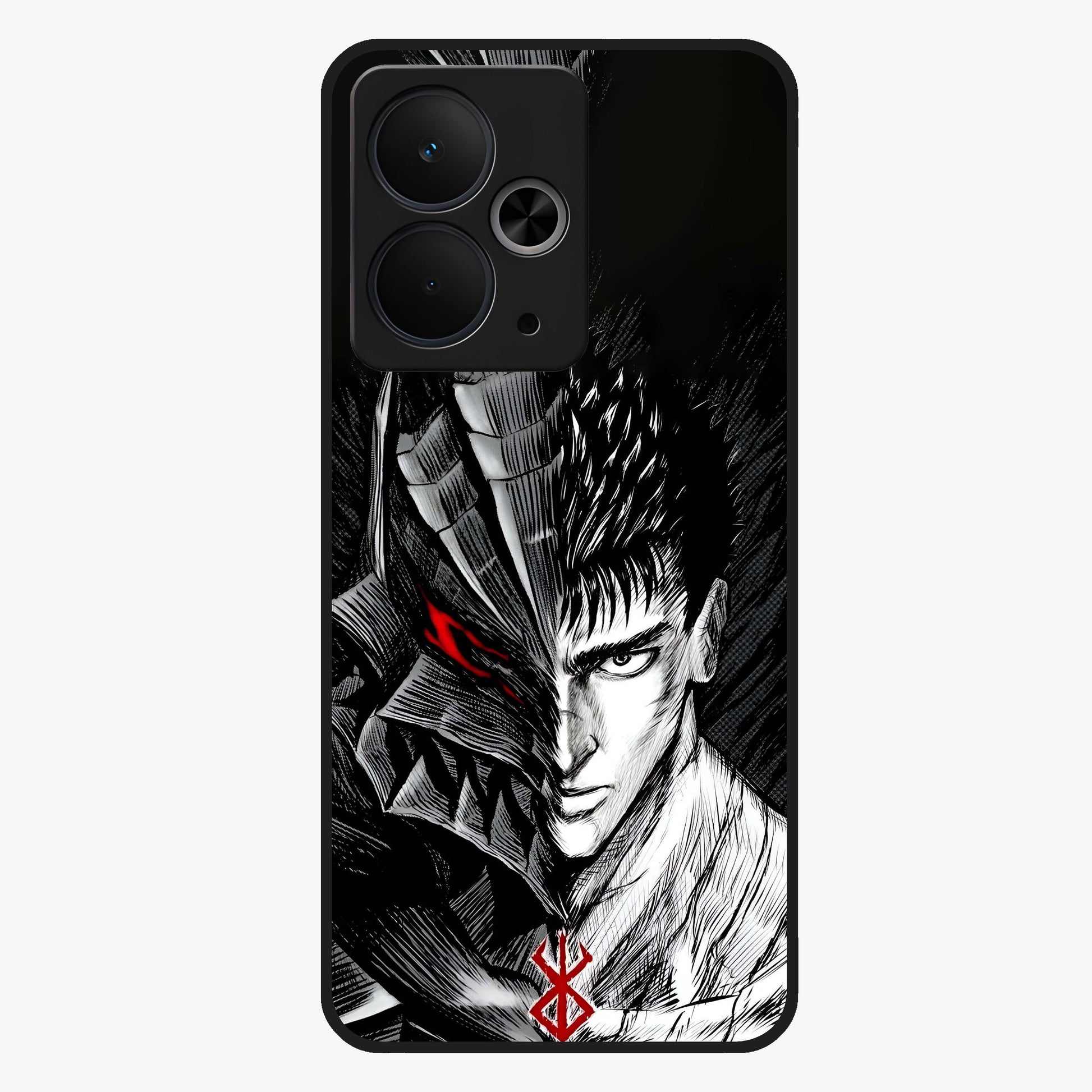 Berserker Blood Oath Glass Case showing flat back view with fierce warrior inspired artwork and glossy glass finish.