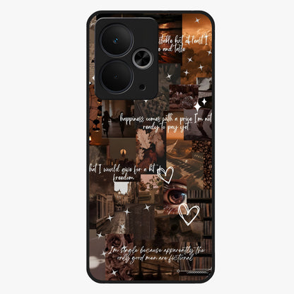 Bittersweet Aesthetic Chaos Glass Case showing flat back view with artistic chaotic aesthetic design and glossy glass finish.