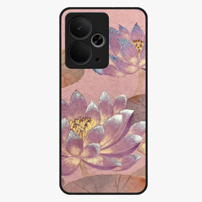 Blossom Mist Lotus Glass Case showing flat back view with serene lotus blossom artwork and glossy glass finish.