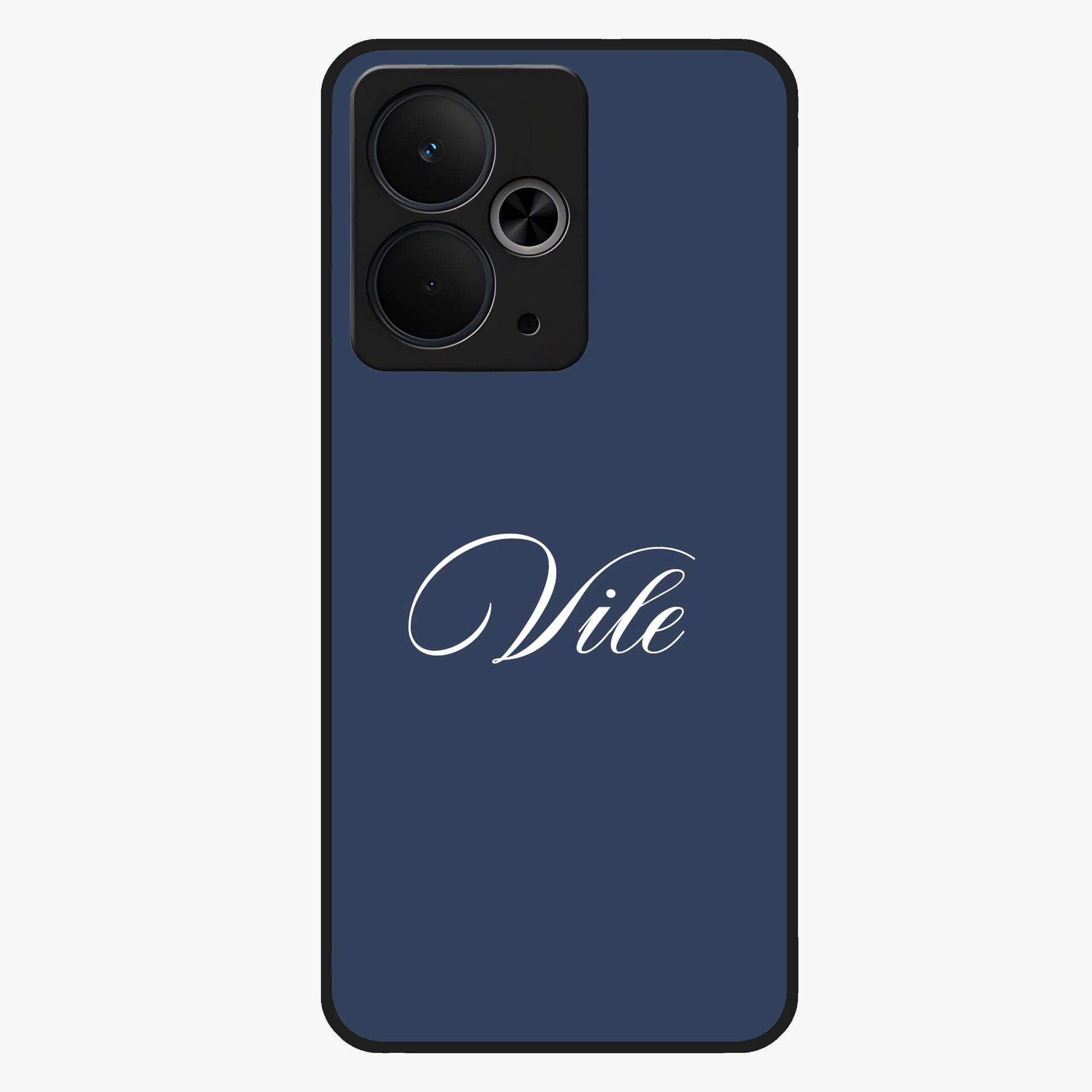 Blue Background Personalized Custom Name Glass Case showing flat back view with minimal blue background and custom name design.