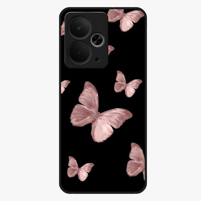 Butterfly Pattern Glass Case showing flat back view with elegant butterfly pattern artwork and glossy glass finish.