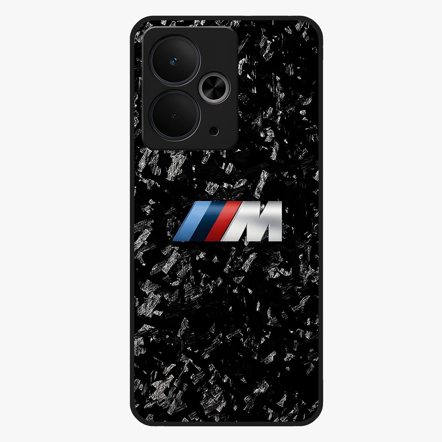 Carbon Speed Mark Glass Case showing flat back view with sporty carbon pattern artwork and glossy glass finish.