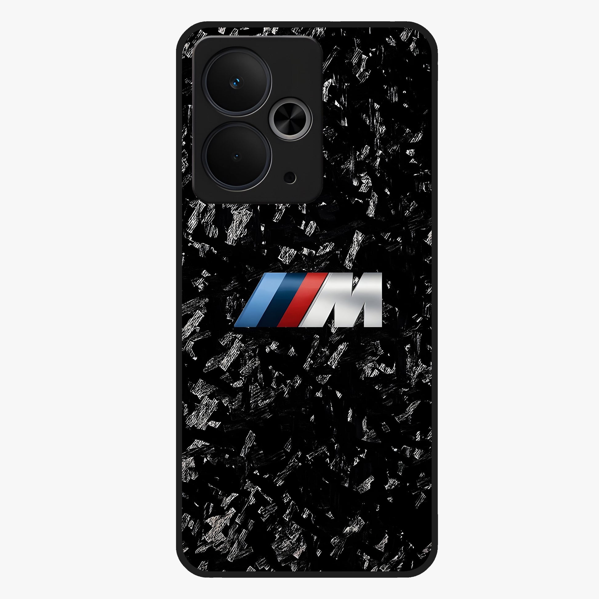 Carbon Speed Mark Glass Case showing flat back view with sporty carbon pattern artwork and glossy glass finish.