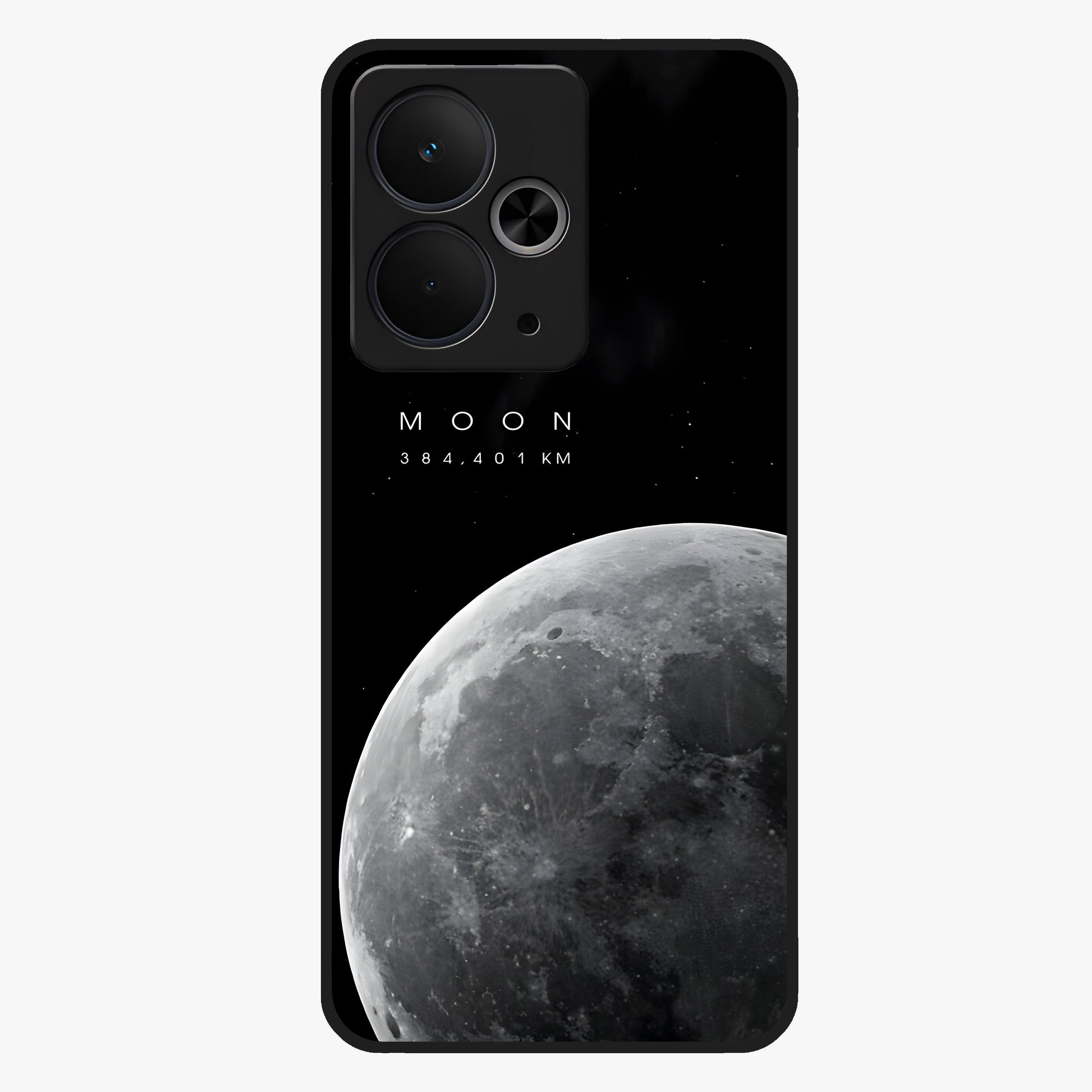 Cosmic Moon Glow Glass Case showing flat back view with glowing moon artwork and glossy glass finish.