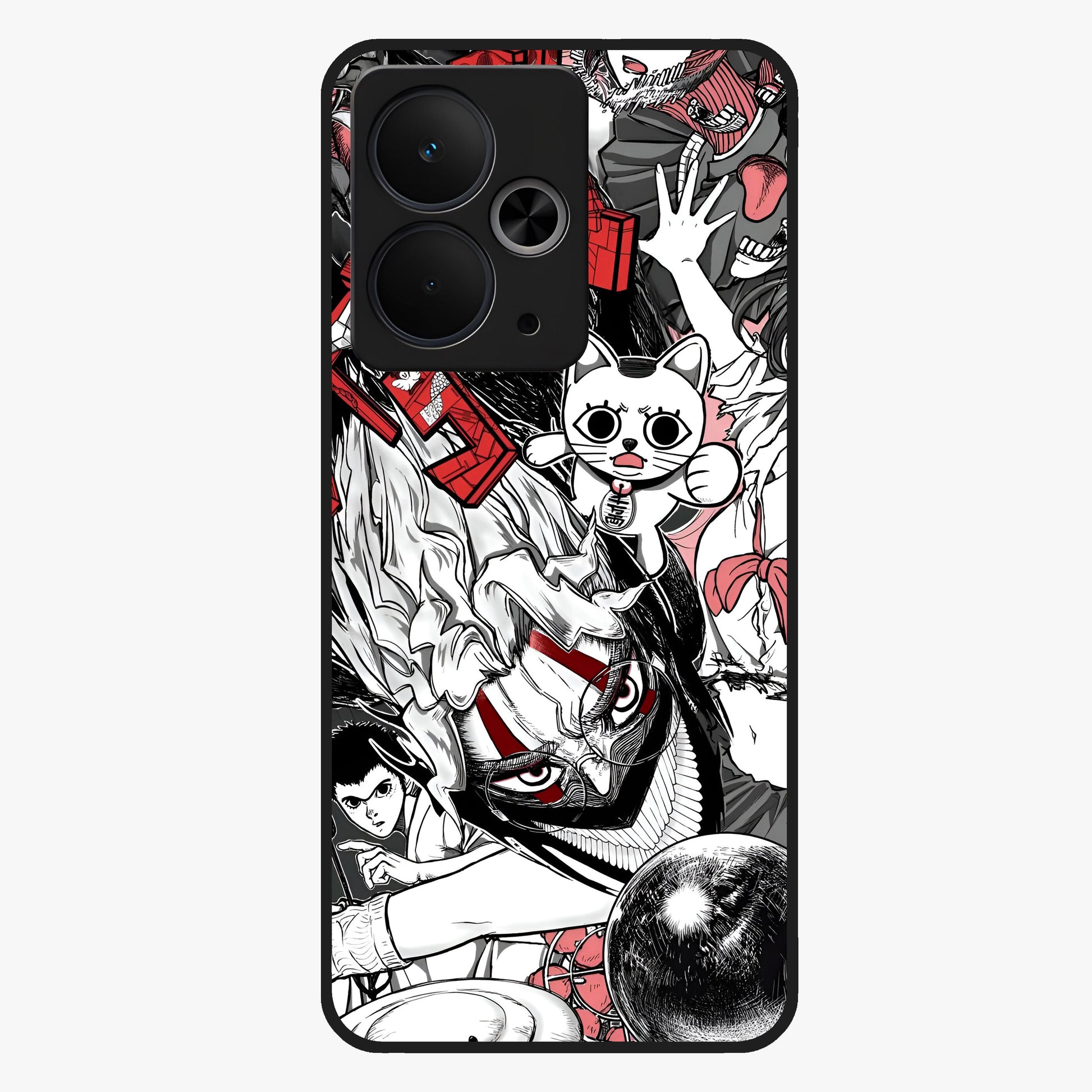 Crimson Chaos Panel Glass Case showing flat back view with bold crimson abstract artwork and glossy glass finish.