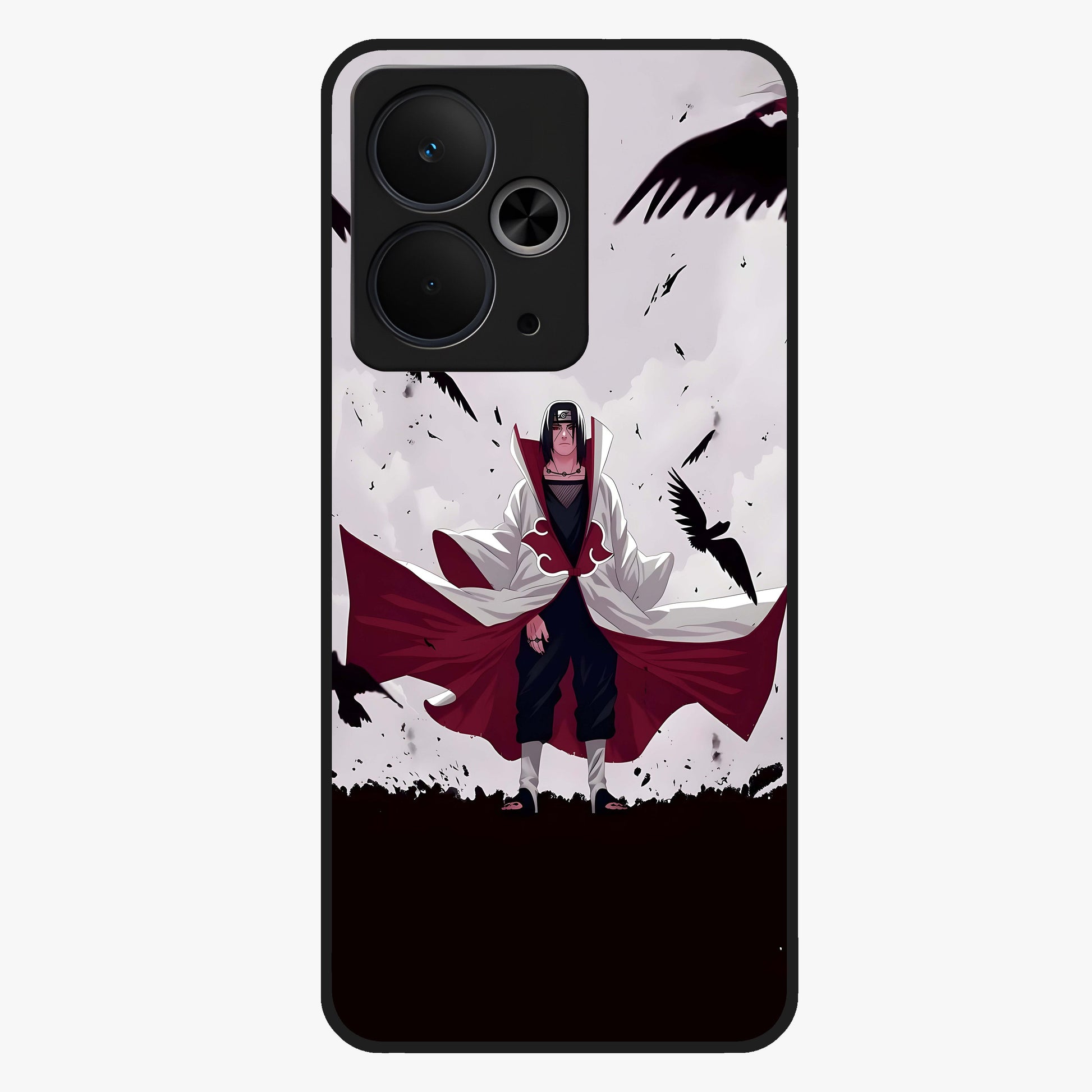 Crimson Crow Ascension Glass Case showing flat back view with mystical crow artwork and glossy glass finish.