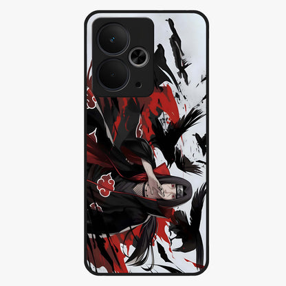 Crimson Crow Illusion Glass Case showing flat back view with artistic crow illusion artwork and glossy glass finish.