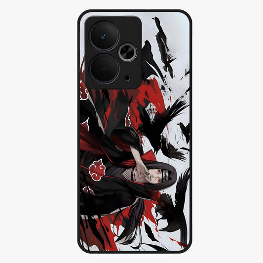 Crimson Crow Illusion Glass Case showing flat back view with artistic crow illusion artwork and glossy glass finish.