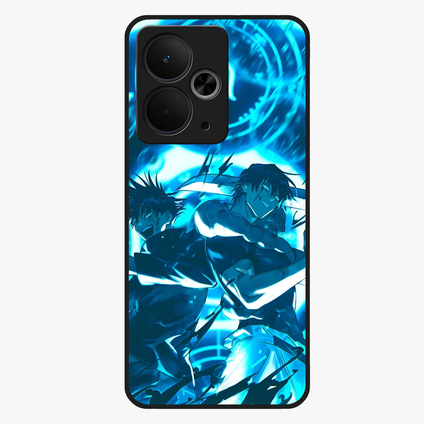 Cursed Energy Clash Glass Case showing flat back view with intense cursed energy artwork and glossy glass finish.
