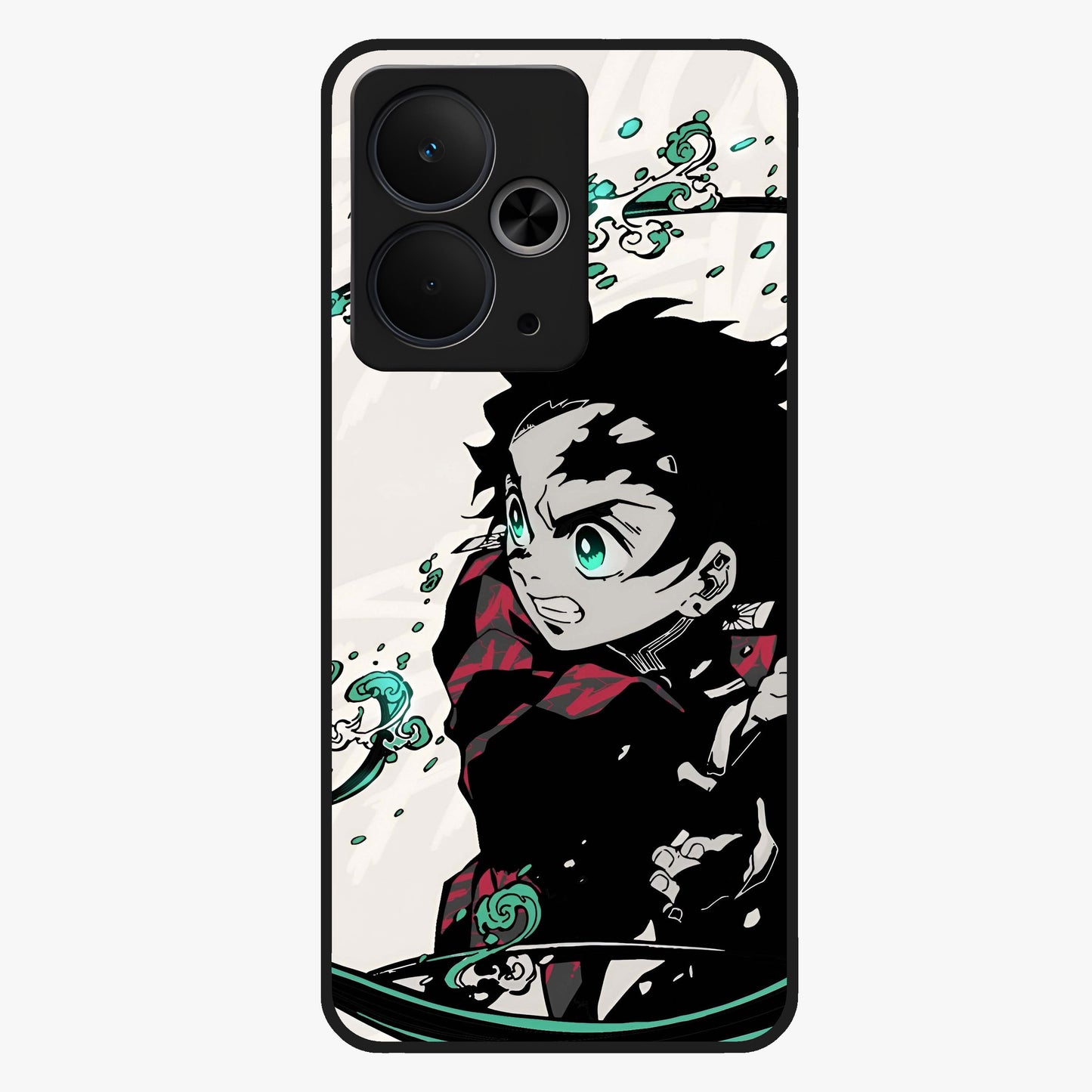 Demon Slayer Glass Case showing flat back view with bold anime inspired artwork and glossy glass finish.